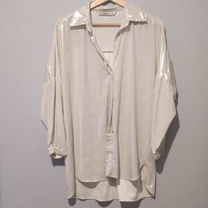 Zara Basic Shiny Cream Top